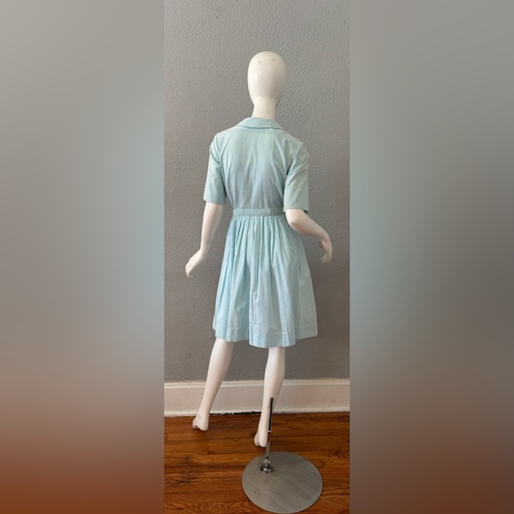 Vintage 50s Blue Striped Button Belt Fit & Flare Shirtwaist Day Dress S - Picture 15 of 15